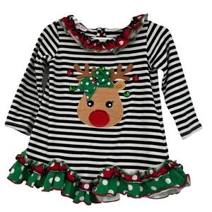 Jessica Ann Girls Christmas Reindeer Ruffle Rhinestones Embroidered Dress 2T‎